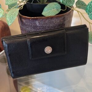 Bulgari Black Leather Wallet with Silver Logo Accent